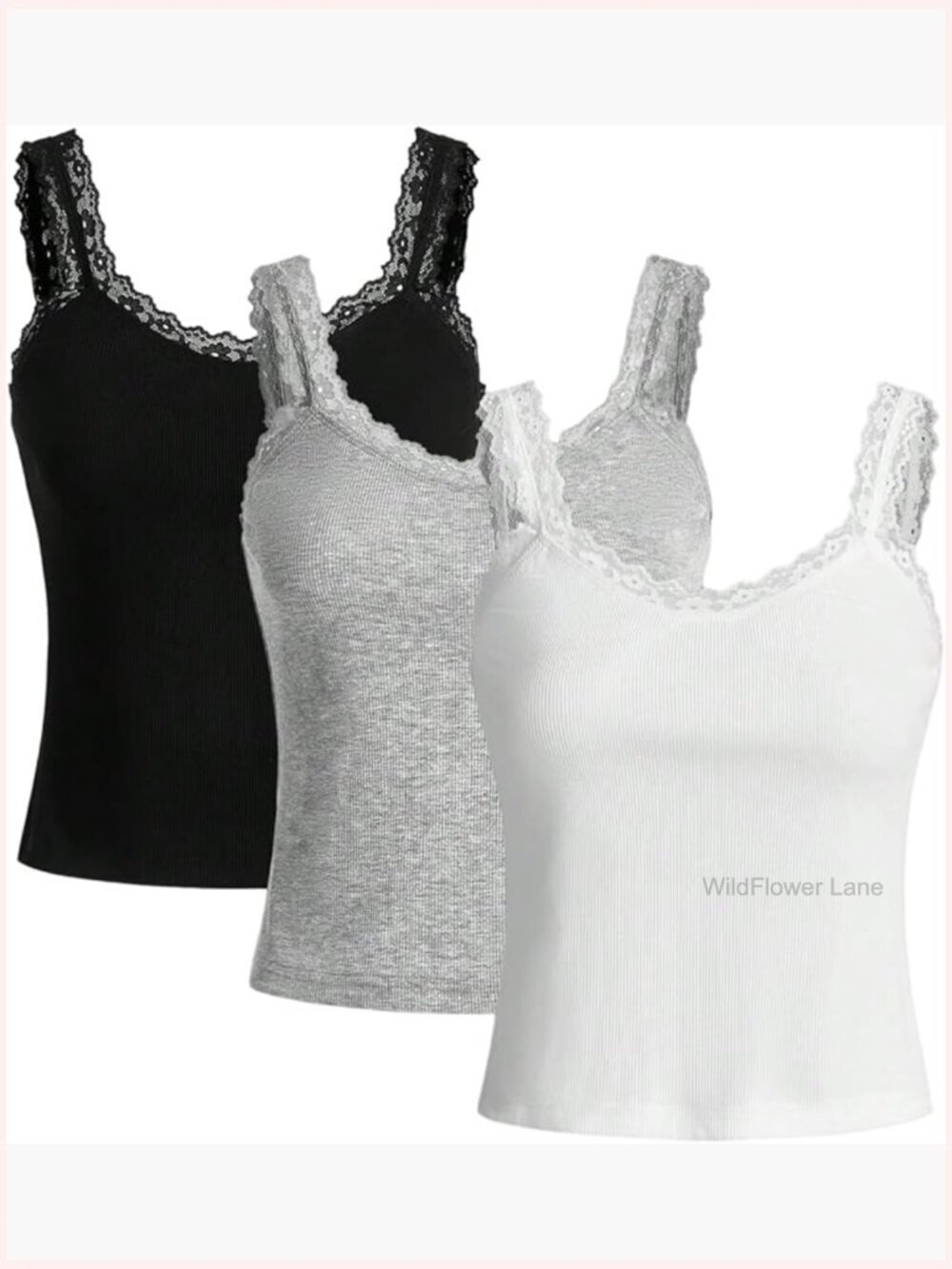 Plus Size Lace Trim Ribbed Cami Tank Top Sleeveless Fitted Undershirt Layering